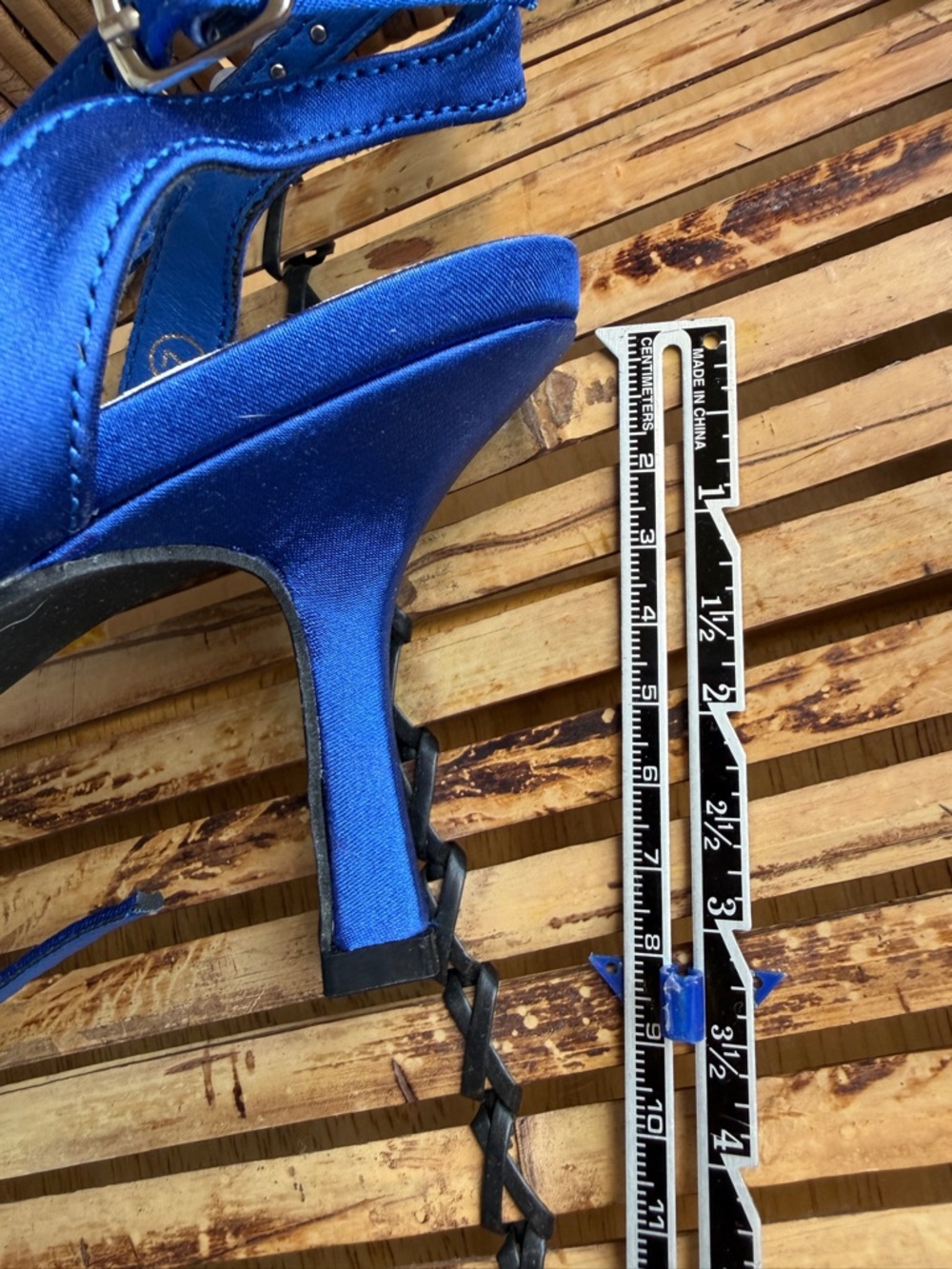 NEW Blue Satin Pearl Heels Ankle Strap Dress Sandals Wedding Guest Women Size 7 - Picture 5 of 8